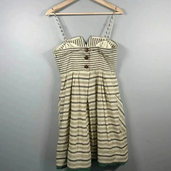 Anthropologie Maeve Changing Stripes Dress Beige Yellow Black Green Size 2 - Picture 5 of 15